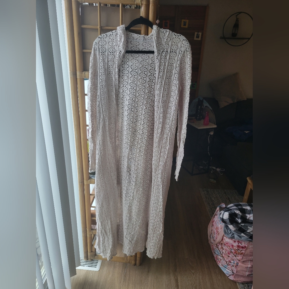Free People Cream Eyelet Beach Cardigan